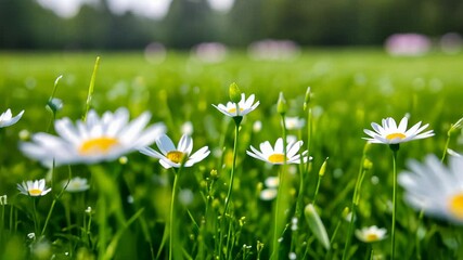 Bright daisies bloom in a lush green meadow, symbolizing spring renewal and Earth Day