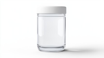 A clear jar is sitting on a white background