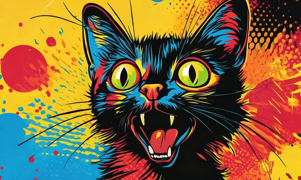 colorful crazy cat cartoon illustration