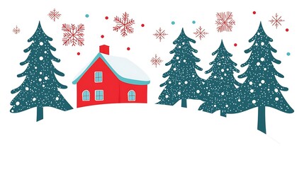 Naklejka premium Cozy Winter Scene with House and Trees