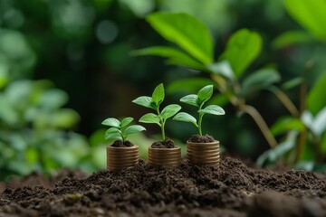 Coins Stacked in a Pyramid Shape, With Each Layer Supporting a Different Stage of Plant Growth, Symbolizing Financial Development