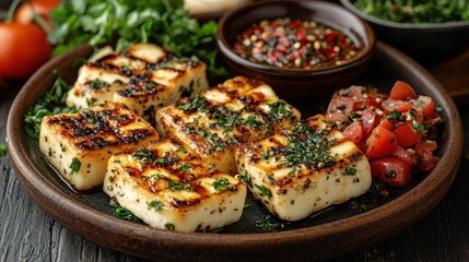 Delicious grilled paneer with fresh salsa and spicy sauce