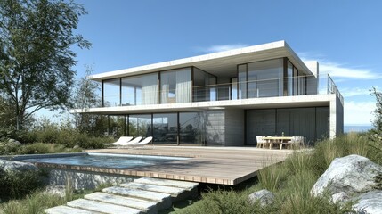 Modern two storey house with terrace