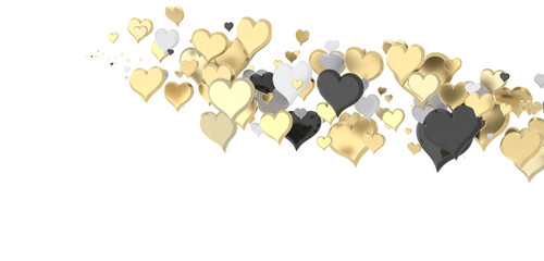 colorful flying hearts on a blue background. 3d