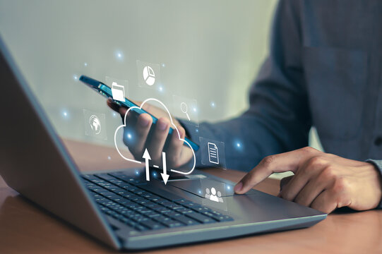 cloud computing shown in hand cloud technology data storage, data transfer, network and internet service concept, internet storage network technology	