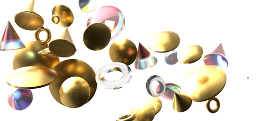 Gilded Festivity: Brilliant 3D Illustration Showcasing a Shower of gold Confetti