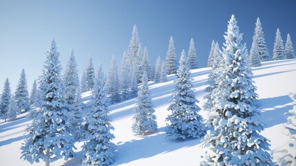 Fototapeta premium Pine trees covered with snow, winter and Christmas concept