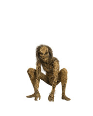 Fantasy monster scarecrow creature crouching. Isolated 3D rendered illustration.