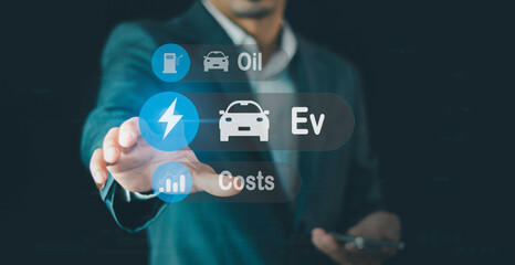 Gasoline diesel oil car vs electric car concept. energy management  intertwined, Oil energy world market, market trends, economic growth for business