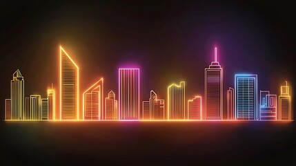 Naklejka premium Neon Outline City Skyline in Energetic Colors