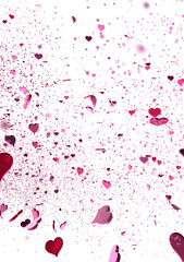 Love valentine background with red petals of hearts on transparent background