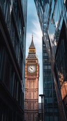 Big ben towering over modern buildings in london