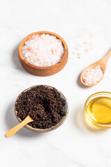 Concept of skin and face care, coffee scrub