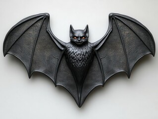 isolated black rubber bat toy against a stark white background, capturing the essence of halloween with a playful yet spooky vibe, perfect for festive decorations
