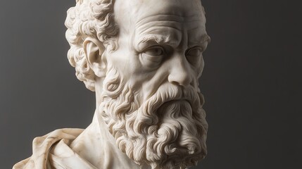 A detailed marble sculpture of an old stoic man, possibly representing a roman god, showcasing intricate facial features and a contemplative expression 