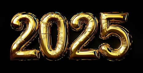 Golden 2025 Balloons on Black Background for New Year Celebration
