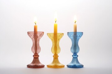 Three elegant glass candlesticks arranged side by side