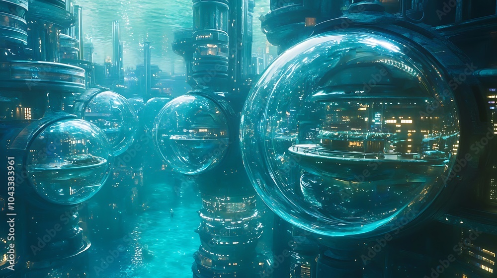 Aufkleber exploring the depths a vision of an advanced underwater transportation network in a futuristic aquat