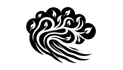 Abstract Black and White Swirling Pattern Resembling a Stylized Wave or Flame - Modern Artistic Design Element for Creative Projects and Backgrounds