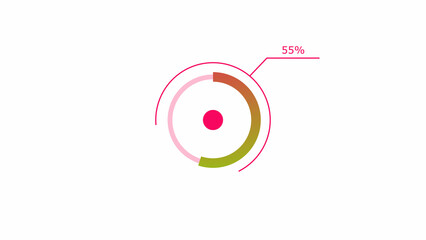 loading icon 4k illustration magenta red color 55% circle. storage pie chart colorful on white background. 