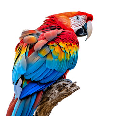 Colorful Red and Blue Macaw Parrot on Tree Branch Isolated on Transparent Background