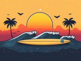 minimalist surfboard line icon, elegantly designed with clean lines and simple aesthetics, embodying the spirit of surfing and beach culture in a contemporary style