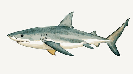 Watercolor shark on a white background. Scary jaws and angry sharks swimming in the ocean. Inhabitant in the waters of the oceans. Vector illustration