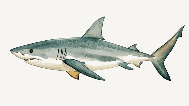 Watercolor shark on a white background. Scary jaws and angry sharks swimming in the ocean. Inhabitant in the waters of the oceans. Vector illustration