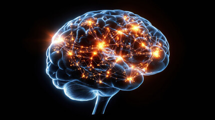 Neural networks glowing in human brain, showcasing connections and activity