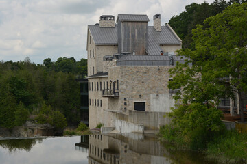 Elora grist Mill. Originally built in the 19th century above the thundering falls of the Grand River and Elora Gorge 