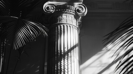 A monochrome image of a single column