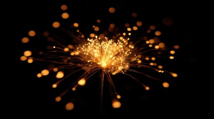 A close-up shot of a firework exploding in the dark, with sparks flying everywhere