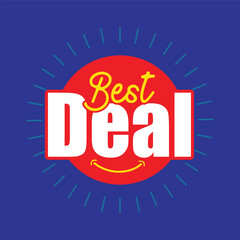 Best deal logo, sticker, label, tag discount banner for sales marketing strategy. Best deal typography with round red circle on blue background. Big offer logotype vector illustration.
