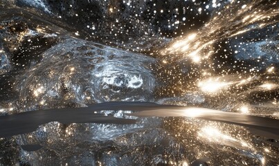 Shiny surface with shimmering light and stars.