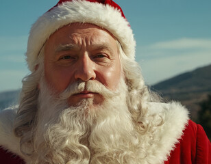 Un classico Babbo Natale con il suo sguardo sereno e la barba bianca morbida.