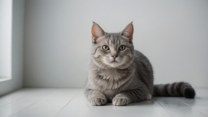 cute grey cat with white background