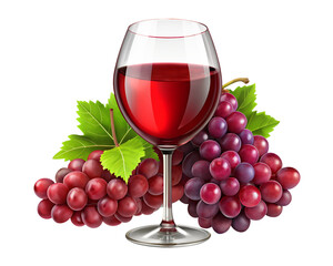 a glass of white red, Vine, grapes, sticker isolated on a transparent background