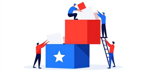 Election staff setting up drop boxes for mail-in ballots, ensuring safe and accessible voting options