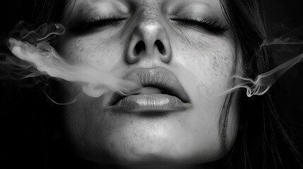 Fototapeta premium portrait of a blonde beautiful woman with smoke, black and white colors