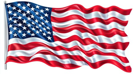 Waving American flag with realistic folds and vibrant colors, capturing the texture and movement, symbolizing patriotism and national pride