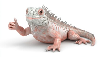 Obraz premium A friendly iguana with a thumbs up gesture, isolated on a white background.
