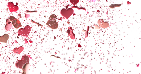 hearts on a transparent background. 3D rendering. for valentine's day and wedding. PNG Rain from hearts.