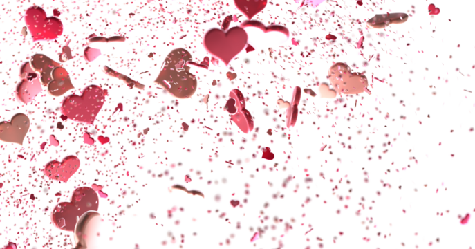 hearts on a transparent background. 3D rendering. for valentine's day and wedding. PNG Rain from hearts.
