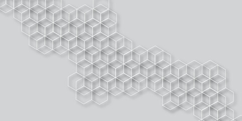 Modern simple style seamless pattern with hexagonal graphic design. Geometric art deco texture mosaic grey background. abstract molecular structures in technology, wallpaper background, vector.	