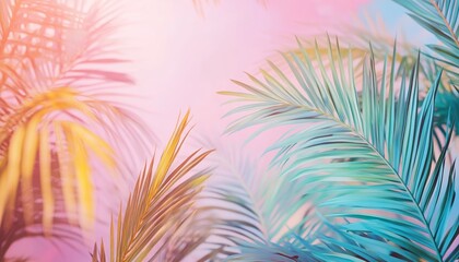 Tropical Paradise A Pastel Gradient of Pink Blue Palm Leaves