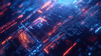 A glowing futuristic HUD interface with geometric lines and digital data projections on a dark blue background