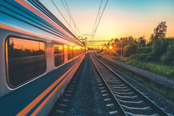 Train Journey at Sunset: A Glimpse of Golden Hues