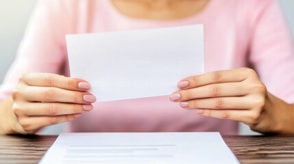 Obraz premium A Person Sitting at a Wooden Desk, Holding a Letter with a Concerned Expression, Highlighting the Emotional Response to Receiving Correspondence.