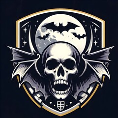 Fototapeta premium Shield with skull and bat wings