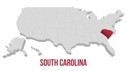 Obraz premium south carolina State video animation. Animated USA map, gray map on a white background with red state in 3d style. Animation 4k motion video